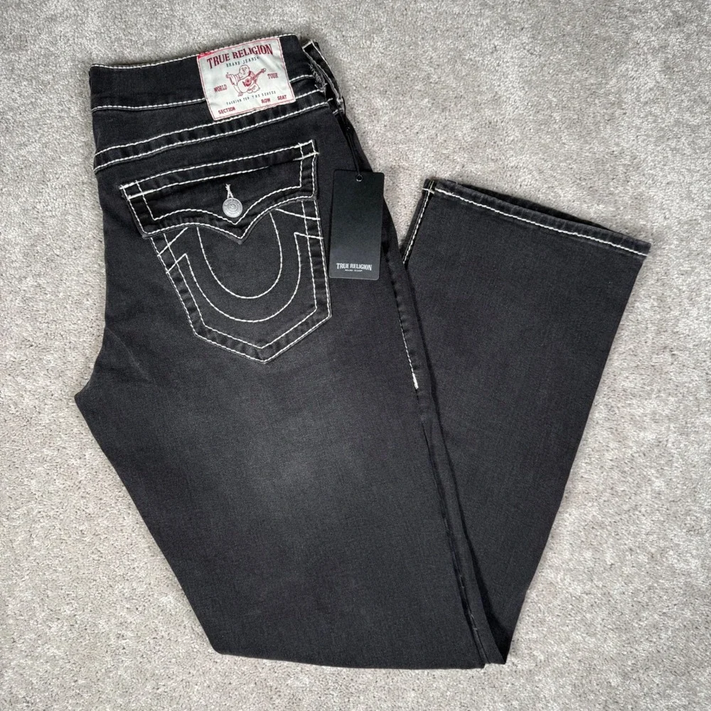 NWT True Religion Ricky Big T Flap Straight Men's‎ 36x33 Jeans Grey Smoky Denim